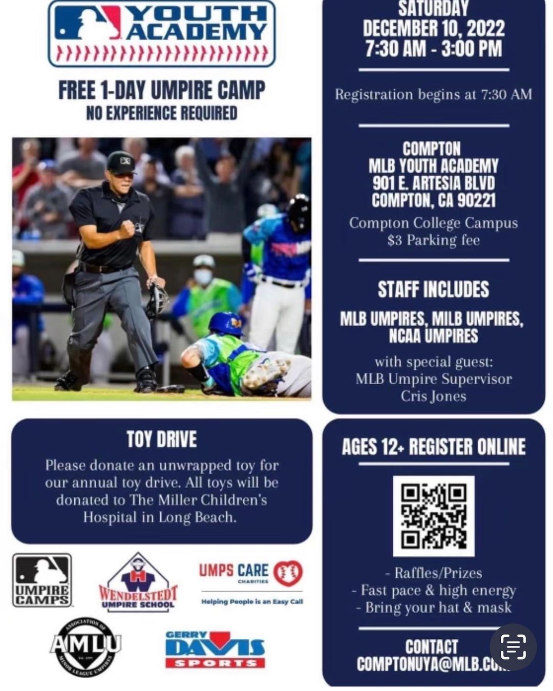Featured image for “Youth Academy Toy Drive and Umpire Camp”