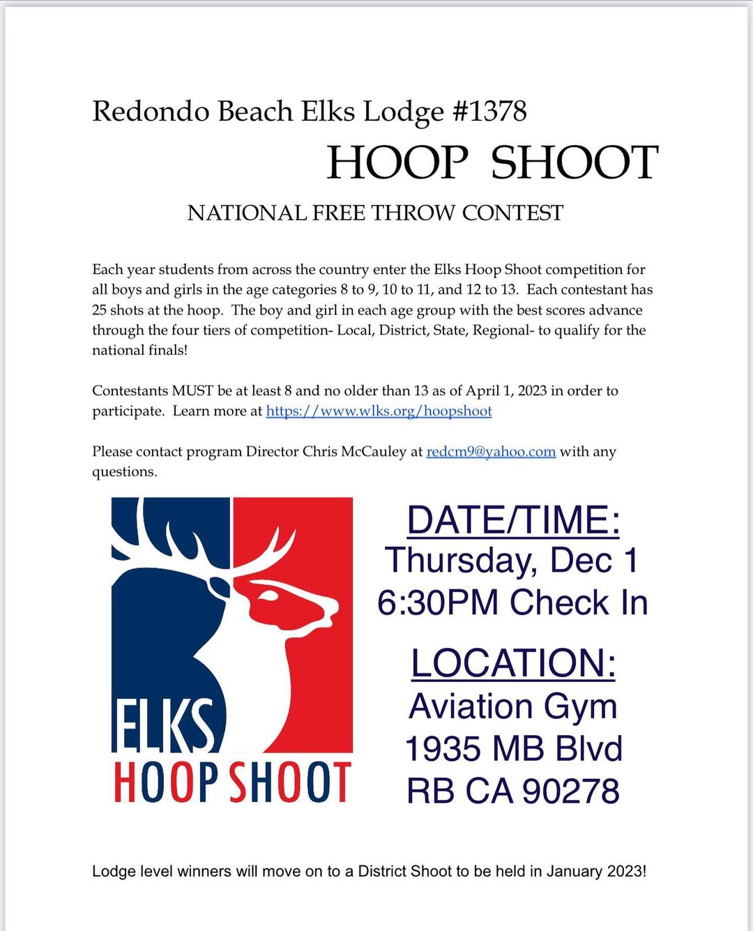 Redondo Beach Elks Lodge 1378 HOOP SHOOT National Free Throw Contest